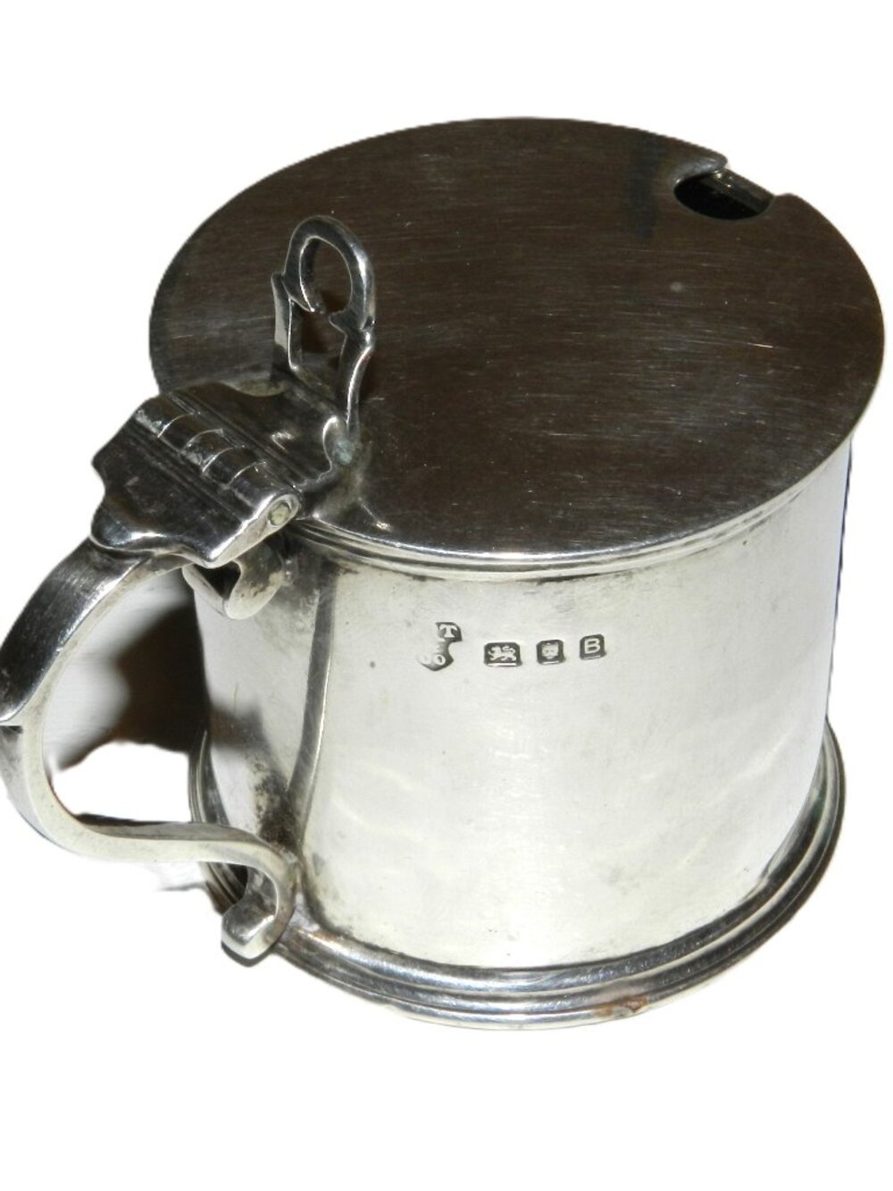 English Sterling Silver Mustard Pot Cobalt Liner